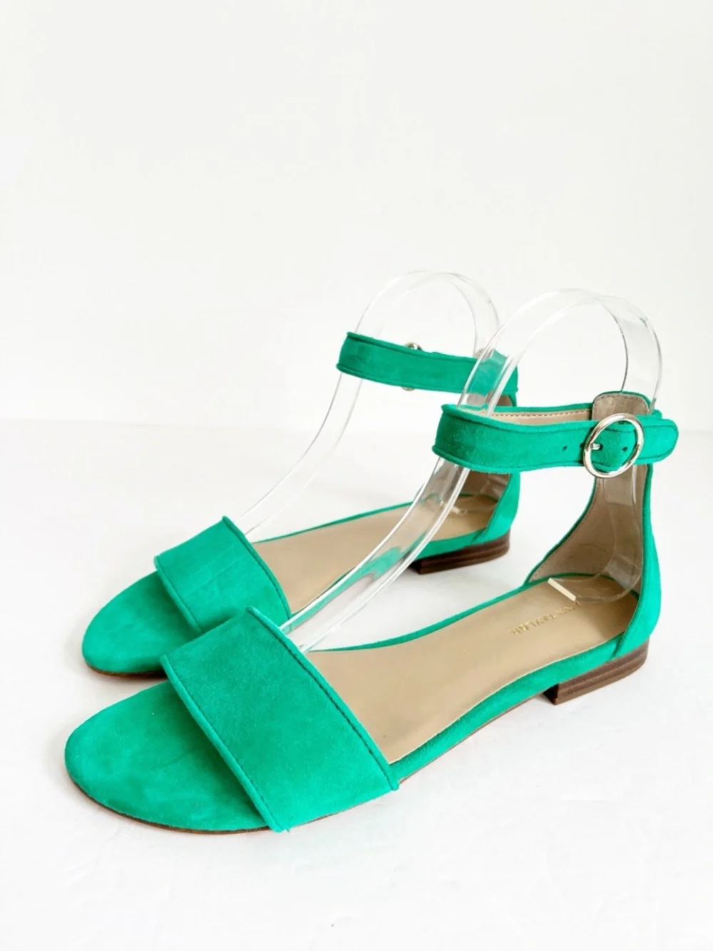 SZ 5.5 Ann Taylor Mint Green Suede Ankle-Strap Flat Sandals